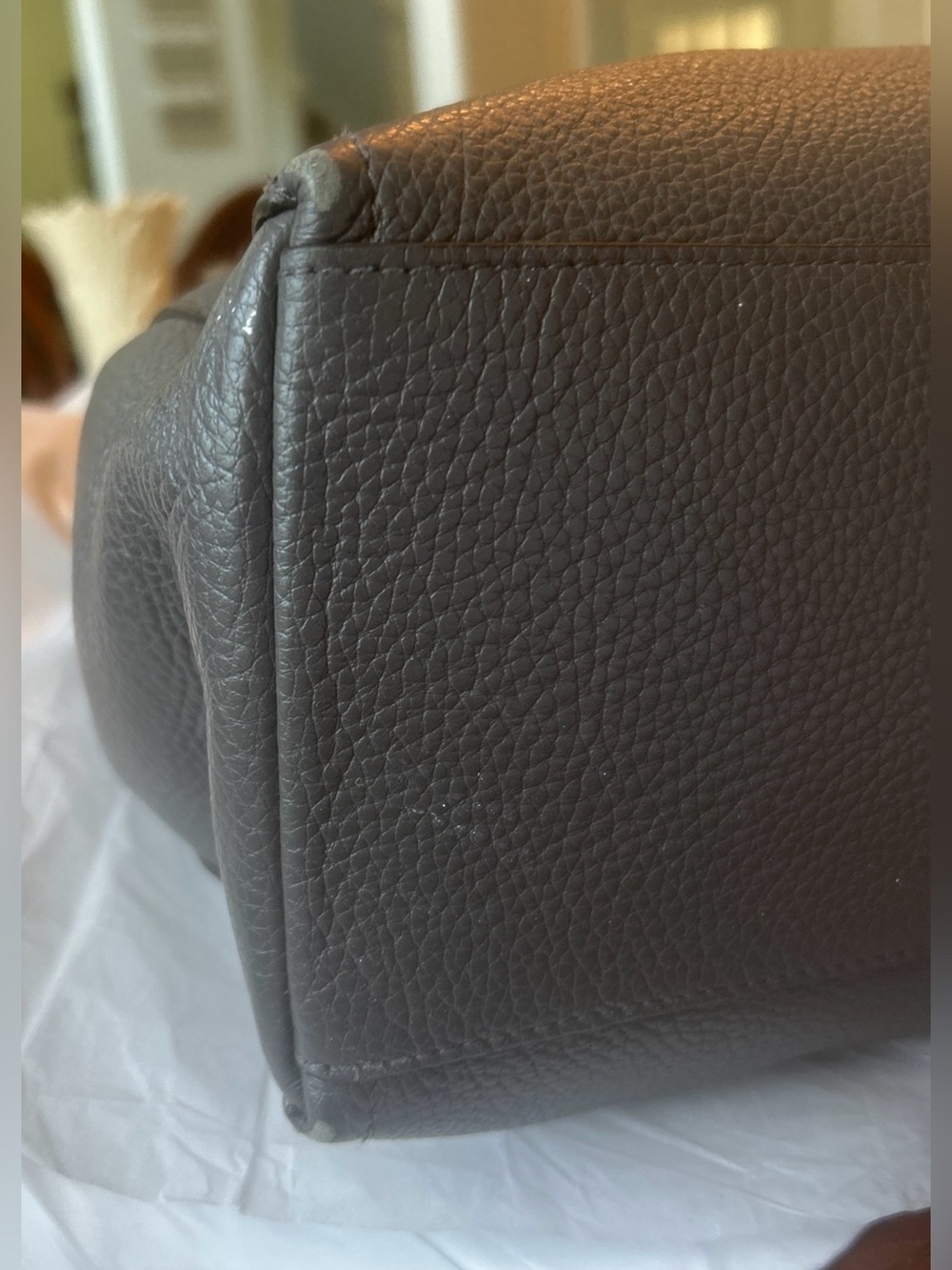 Furla Alba Dark Gray Pebbled Leather Tote with Gold Logo - Picture 9 of 11